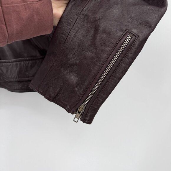 Quince Women's Port Leather Motorcycle Jacket sz M Medium Sheep Leather Belted - Picture 5 of 10